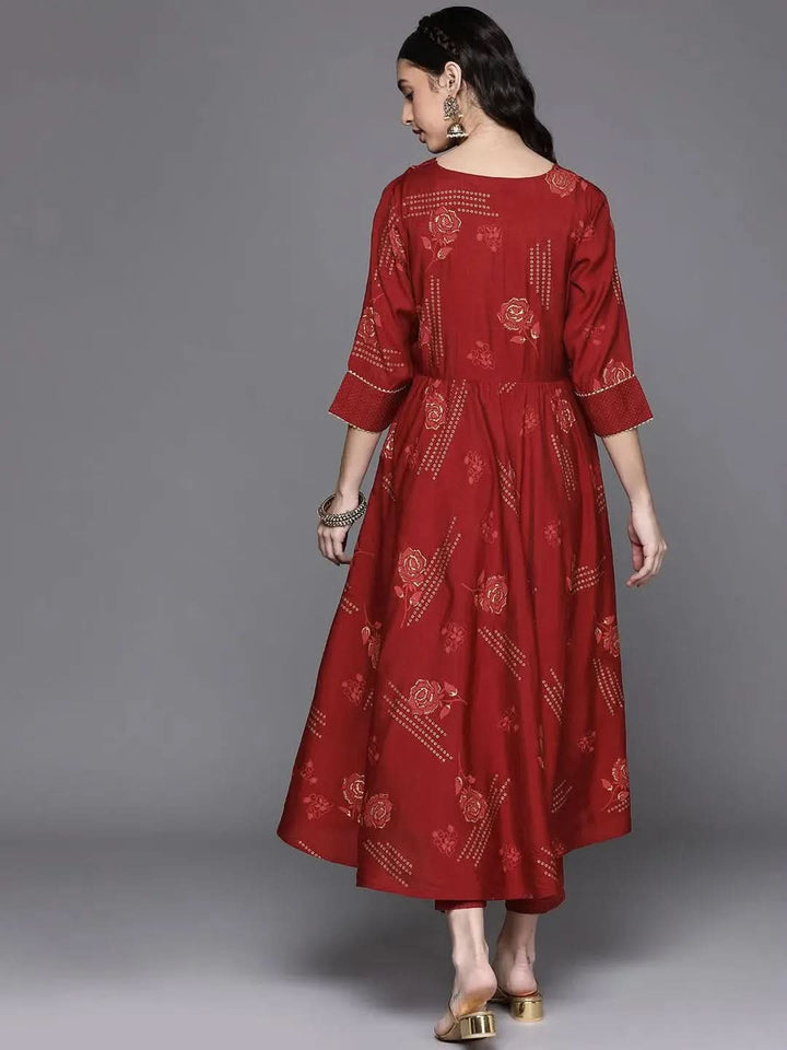 Maroon Printed Rayon Kurta - Libas