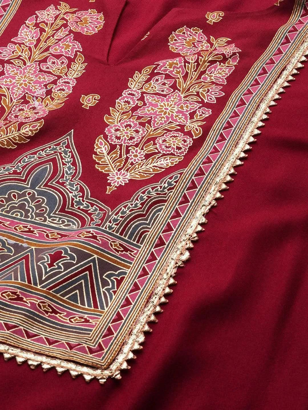 Maroon Printed Rayon Kurta - Libas 