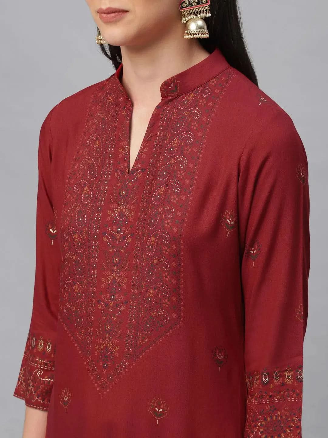 

Buy Maroon Printed Rayon Kurta - 9119F-XS | Libas Ethnic Wear Online