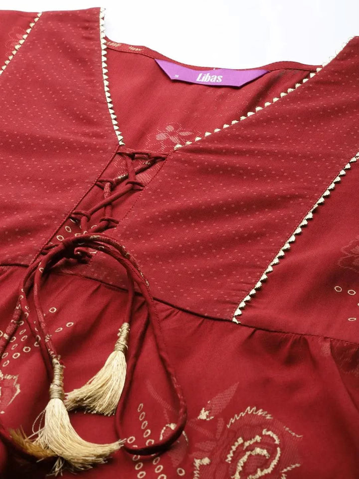 Maroon Printed Rayon Kurta - Libas