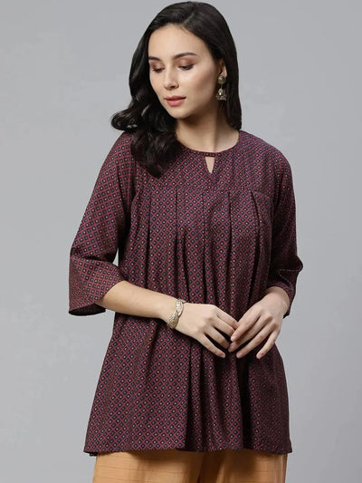 Maroon Printed Rayon Kurti - Libas