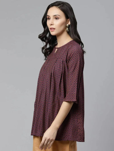 Maroon Printed Rayon Kurti - Libas