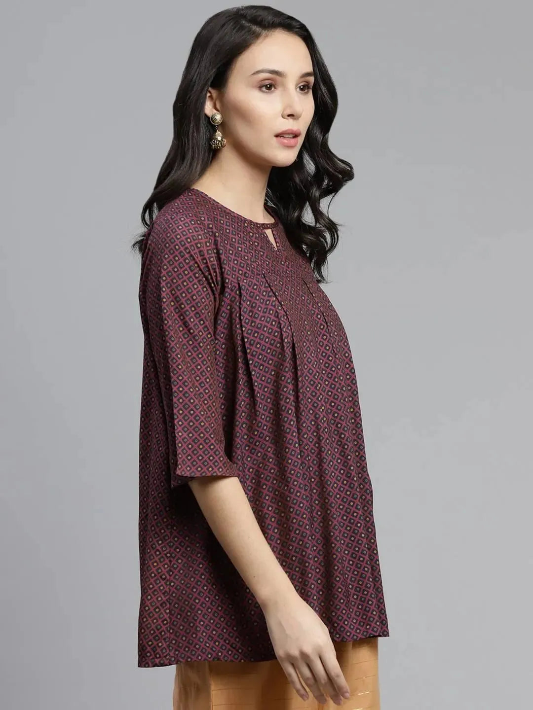 Maroon Printed Rayon Kurti - Libas