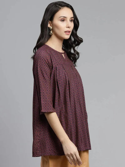Maroon Printed Rayon Kurti - Libas