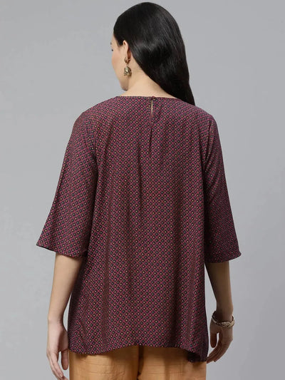 Maroon Printed Rayon Kurti - Libas