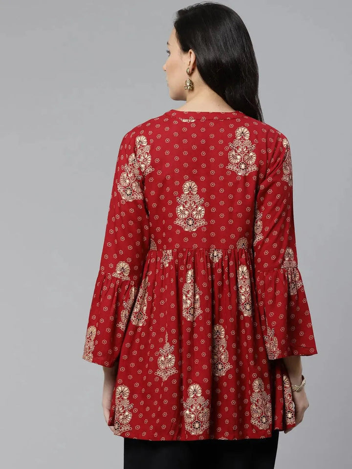 Maroon Printed Rayon Kurti - Libas