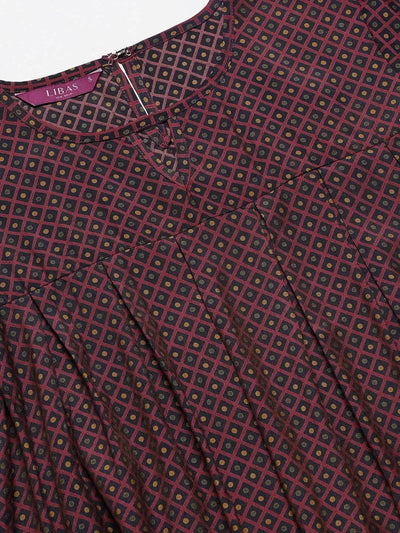 Maroon Printed Rayon Kurti - Libas