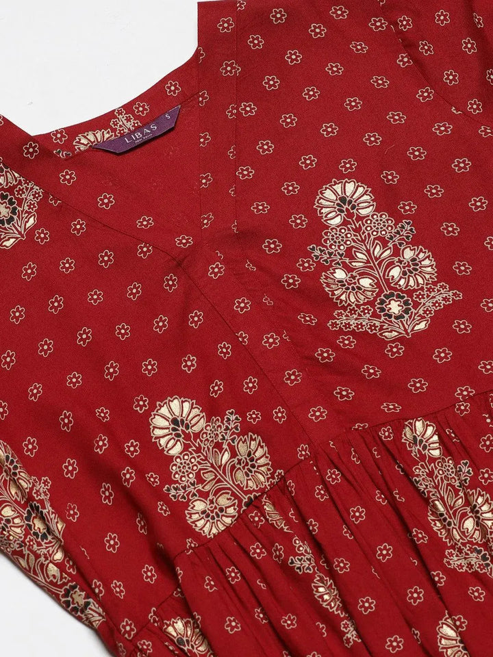 Maroon Printed Rayon Kurti - Libas