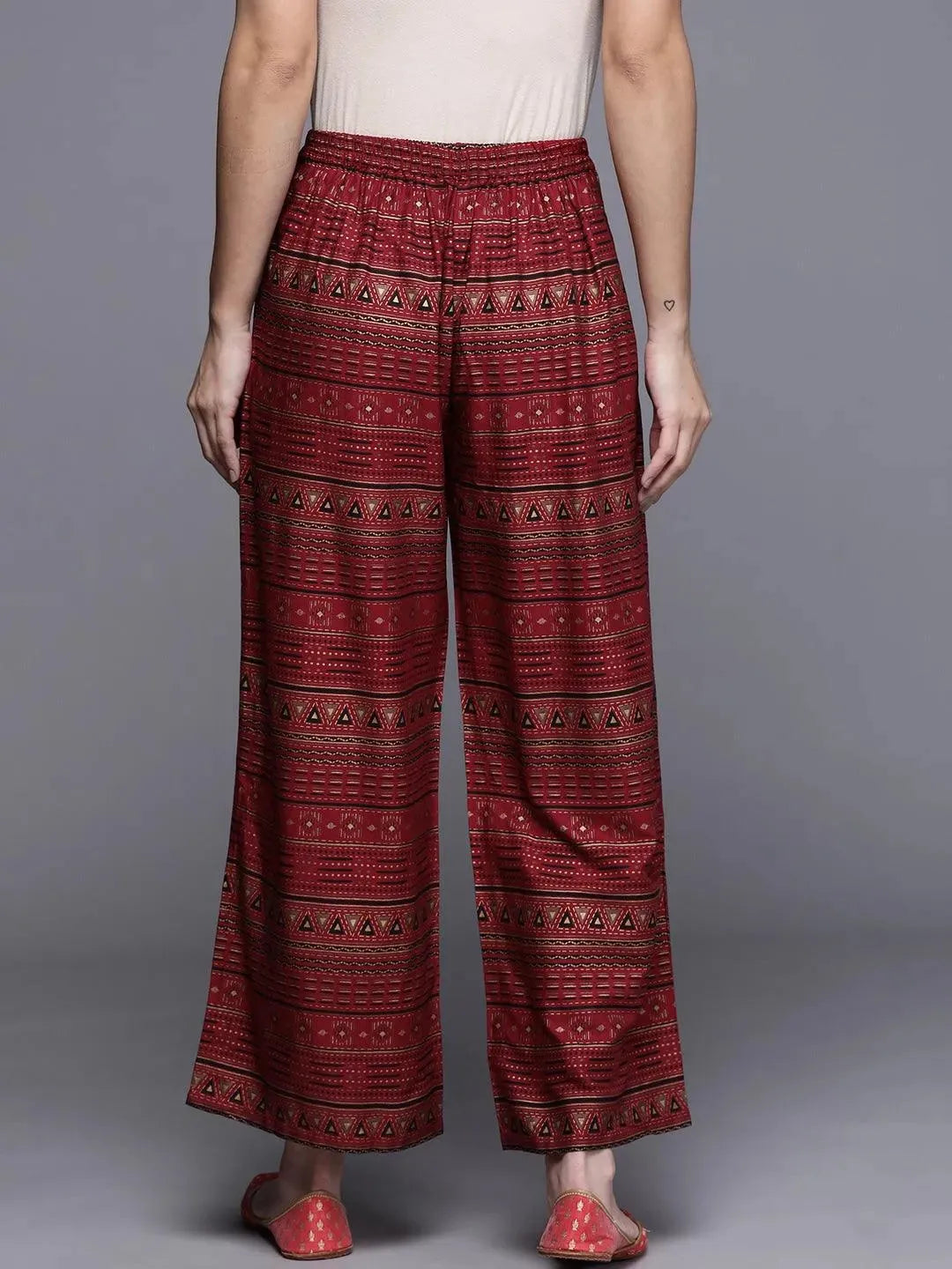 Maroon Printed Rayon Palazzos - Libas 