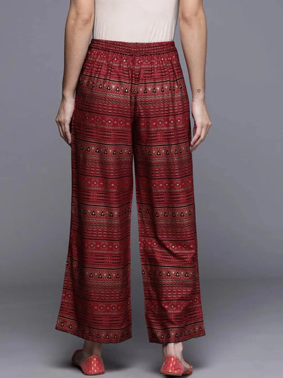 Maroon Printed Rayon Palazzos - Libas