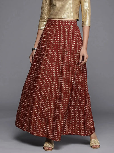 Maroon Printed Rayon Skirt - Libas