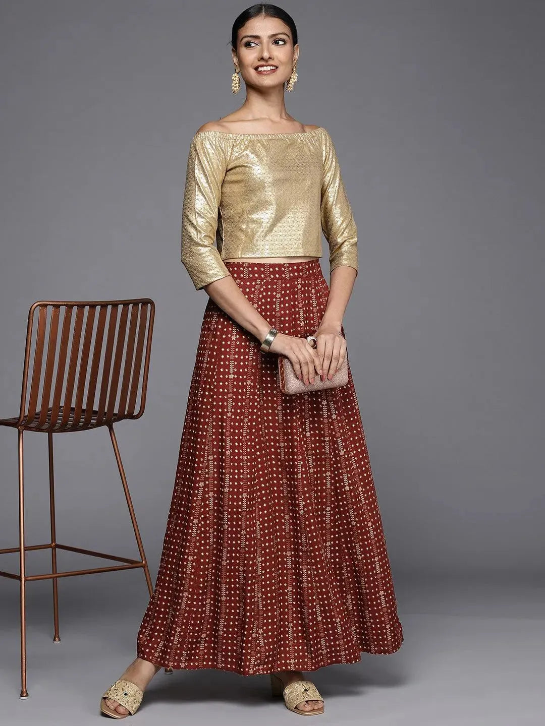 Maroon Printed Rayon Skirt - Libas 