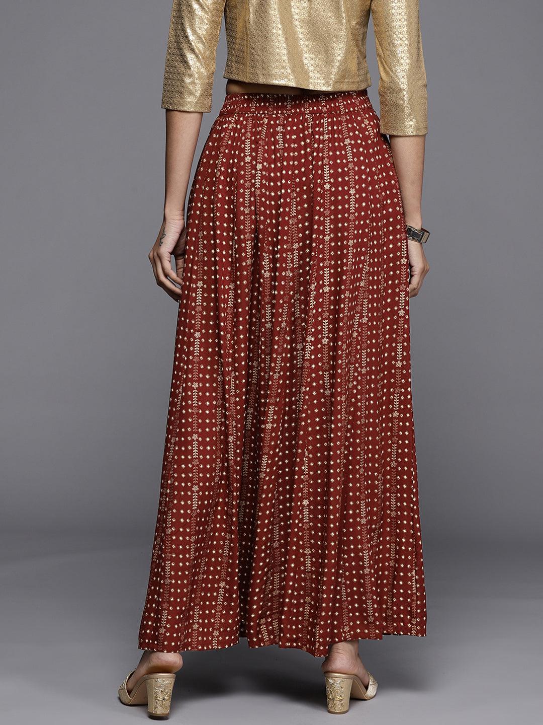 Maroon Printed Rayon Skirt - Libas