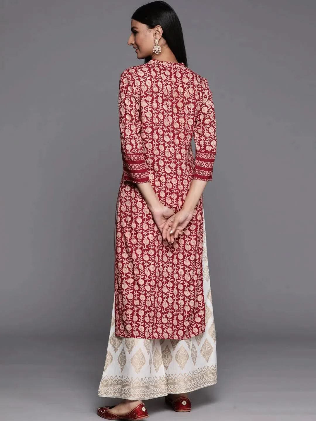 Maroon Printed Rayon Straight Kurta - Libas 