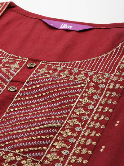 Maroon Printed Rayon Straight Kurta - Libas