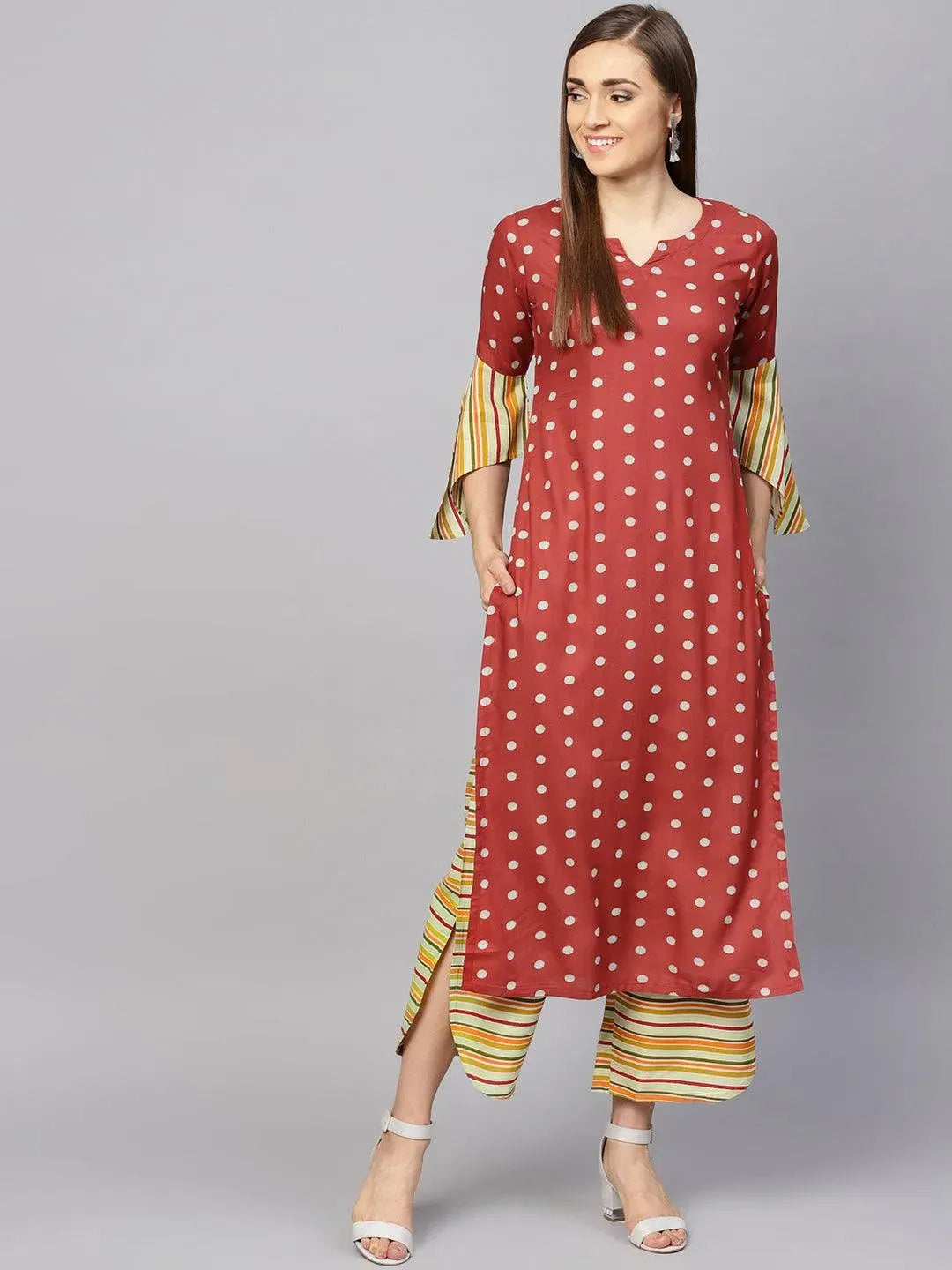 Maroon Printed Rayon Kurta Set - Libas