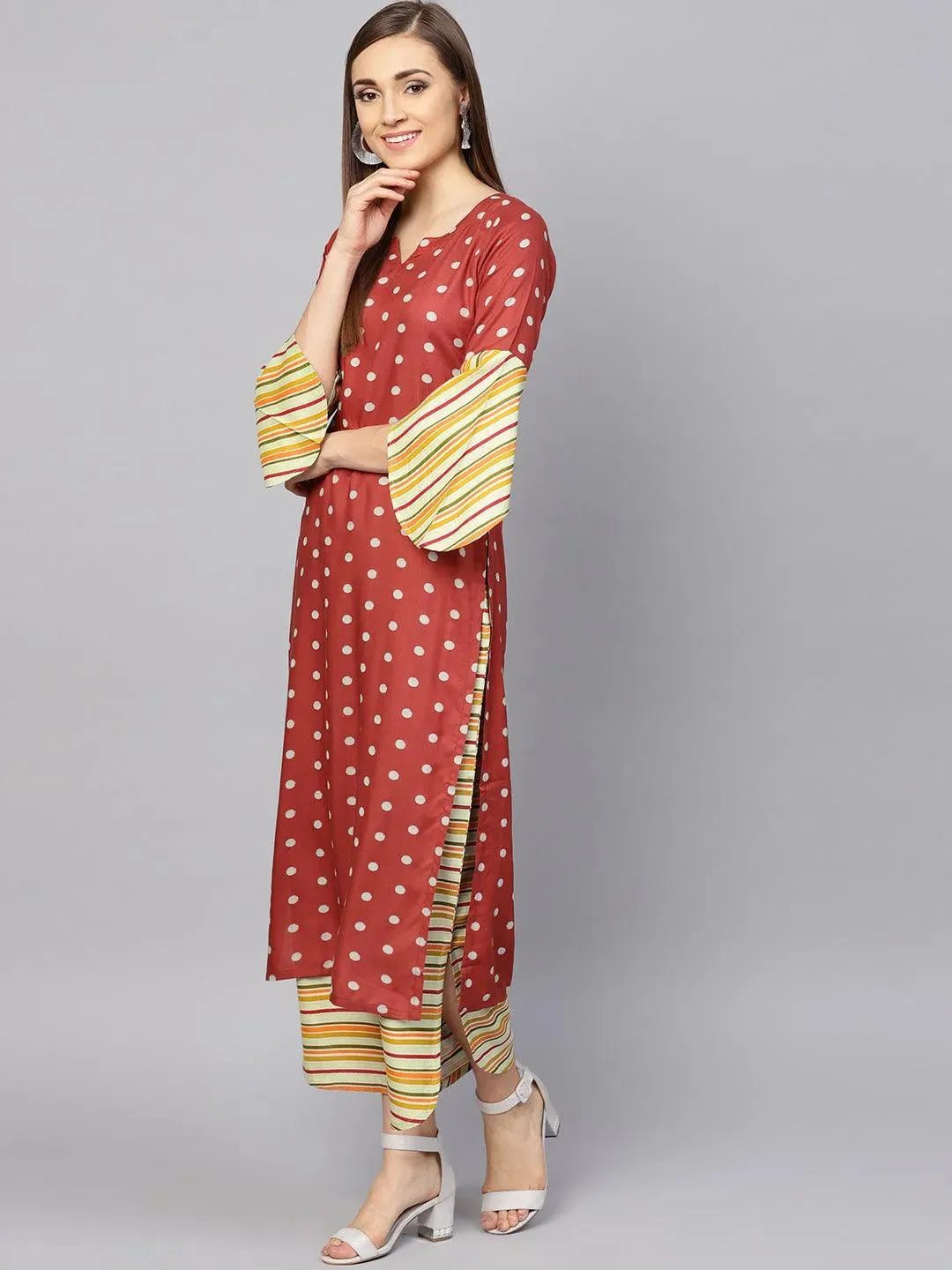 Maroon Printed Rayon Kurta Set - Libas