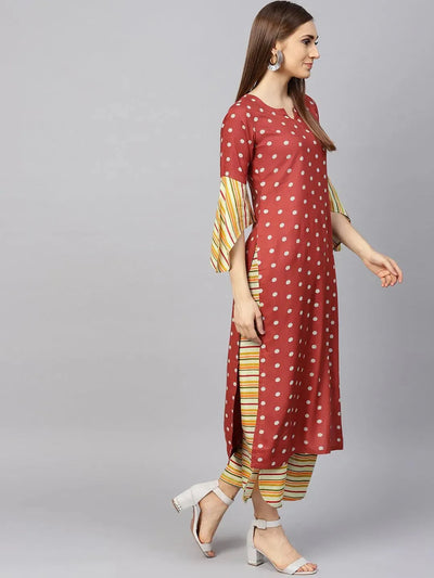 Maroon Printed Rayon Kurta Set - Libas