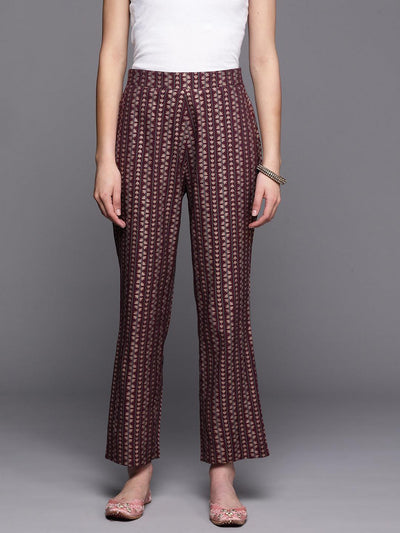 Maroon Printed Rayon Trousers - Libas