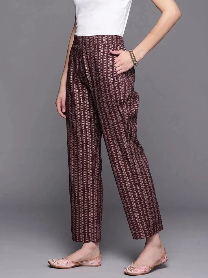 Maroon Printed Rayon Trousers - Libas