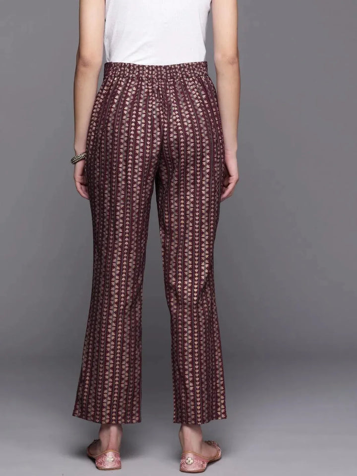 Maroon Printed Rayon Trousers - Libas