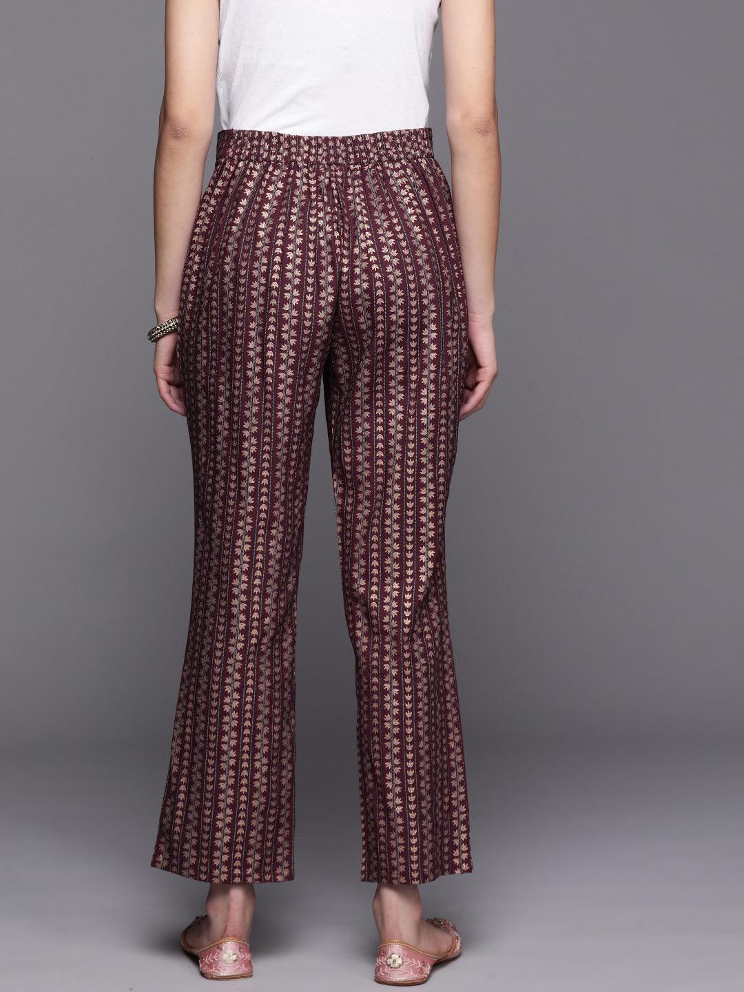 Maroon Printed Rayon Trousers - Libas