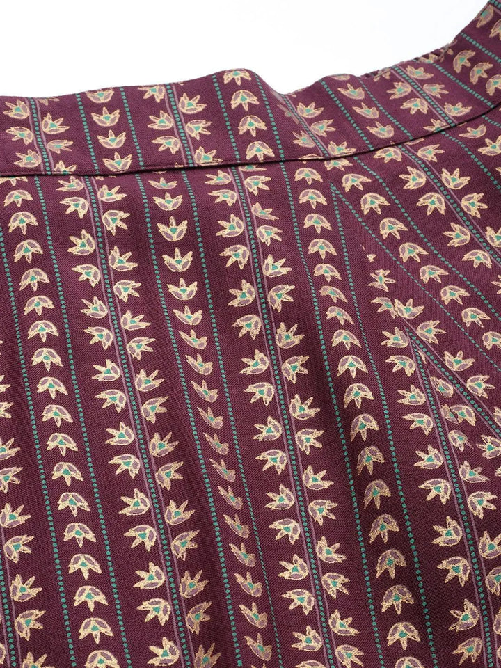Maroon Printed Rayon Trousers - Libas