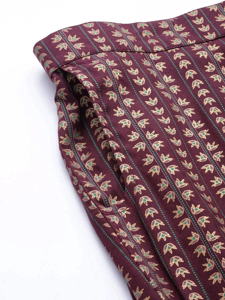 Maroon Printed Rayon Trousers - Libas
