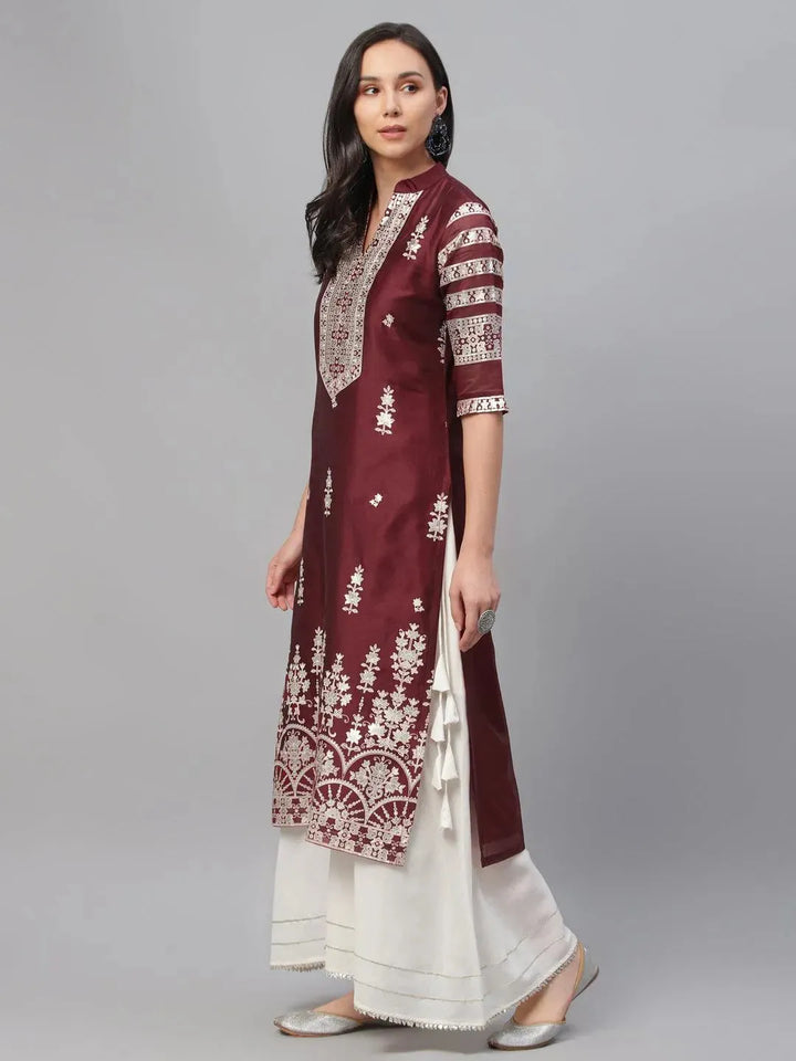 Maroon Printed Shantoon Kurta - Libas
