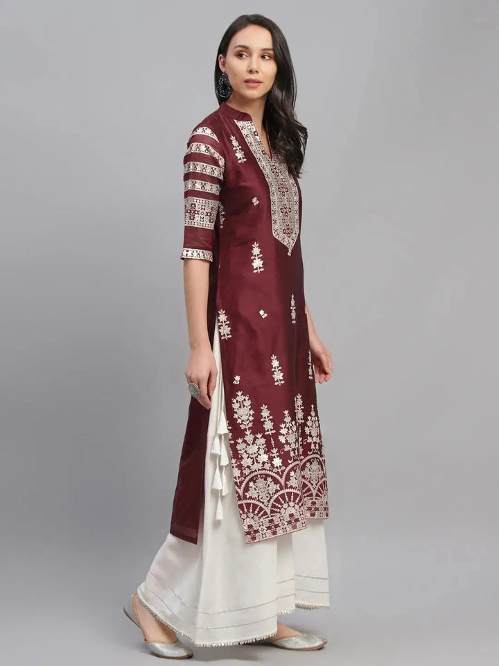 Maroon Printed Shantoon Kurta - Libas