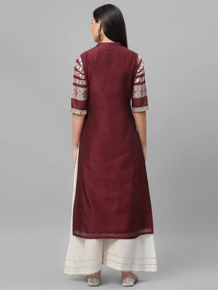 Maroon Printed Shantoon Kurta - Libas