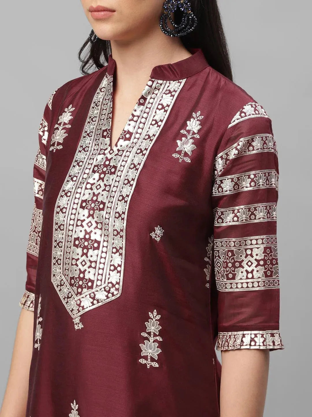 Maroon Printed Shantoon Kurta - Libas 
