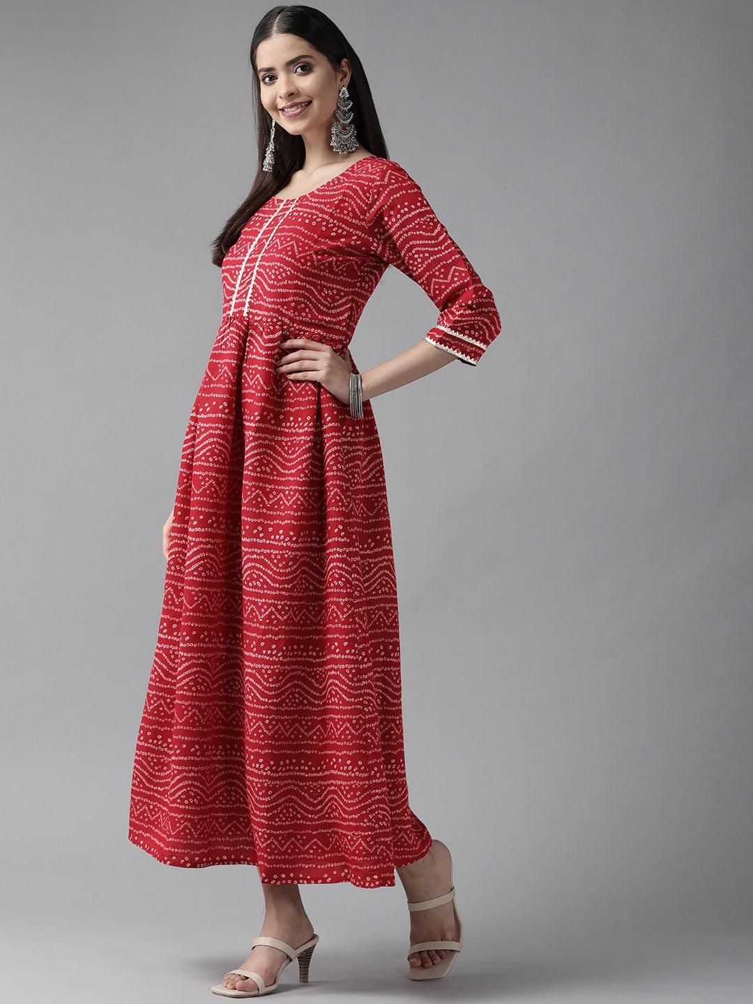 Maroon Printed Silk Blend Maxi Dress - Libas
