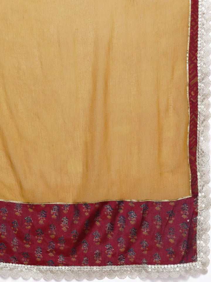 Maroon Printed Silk Blend Straight Suit Set - Libas