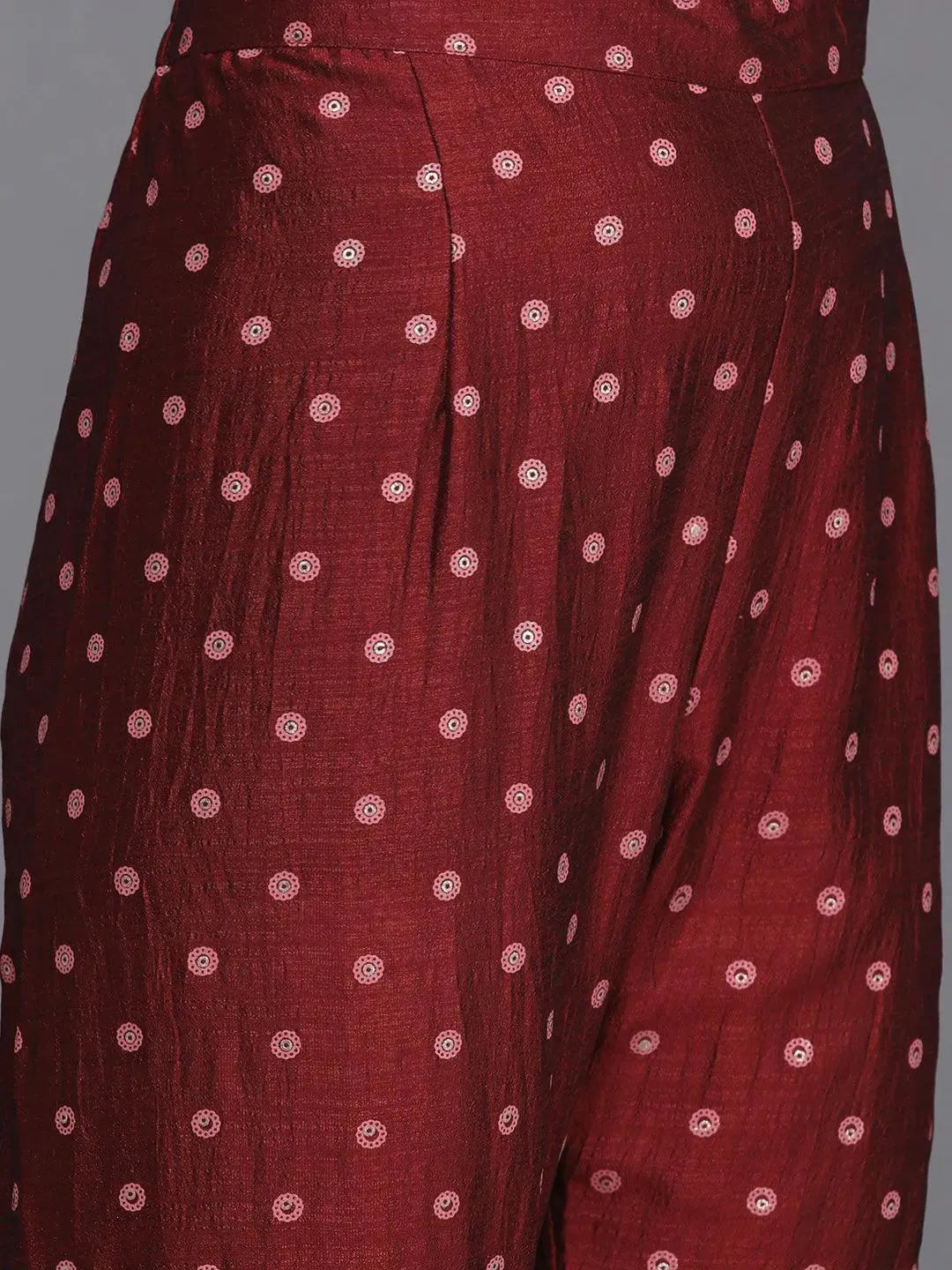 Maroon Printed Silk Blend Straight Sharara Suit Set - Libas 