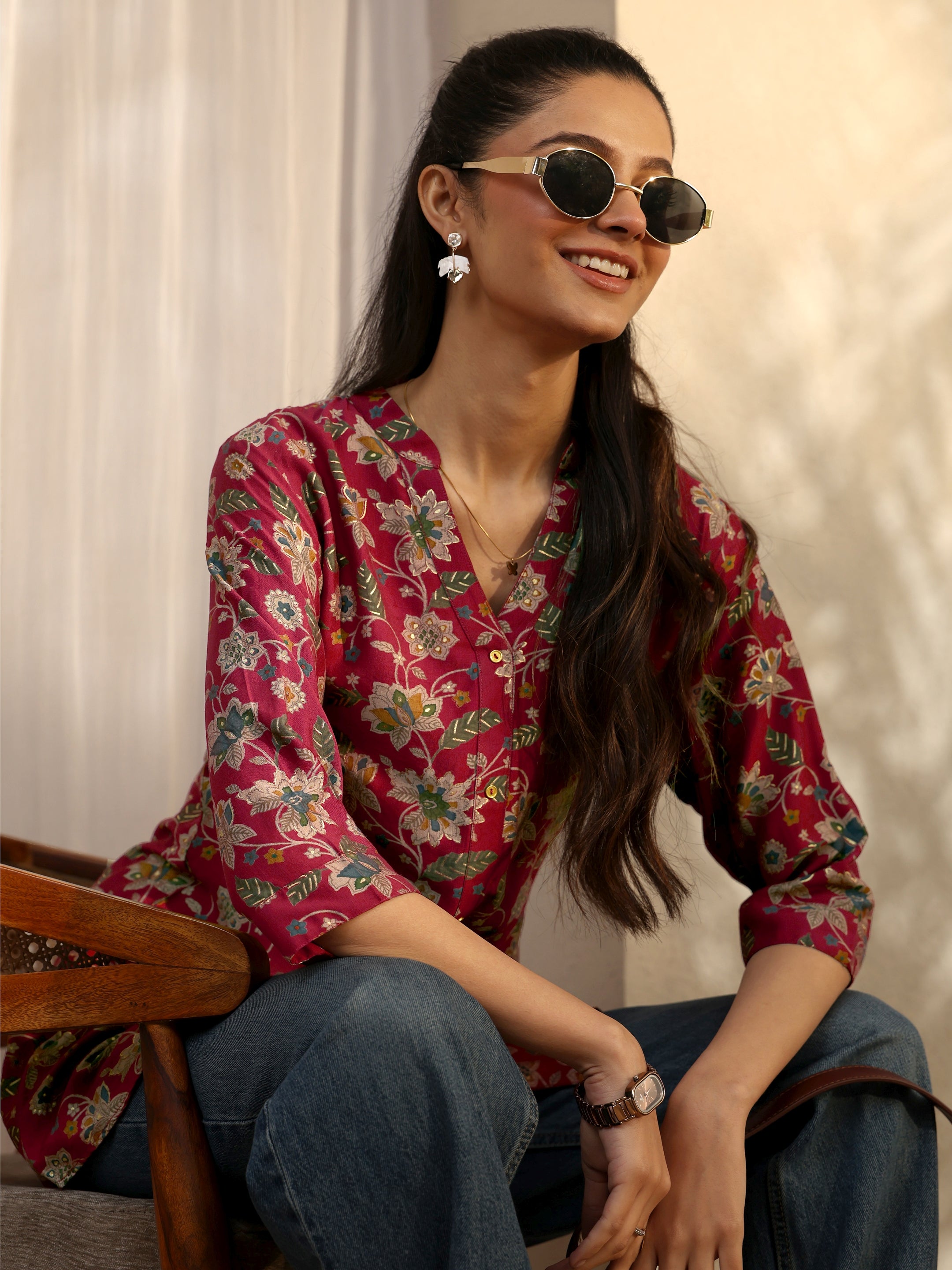 libas Maroon Printed Silk Blend Straight Short Kurti-picture-14