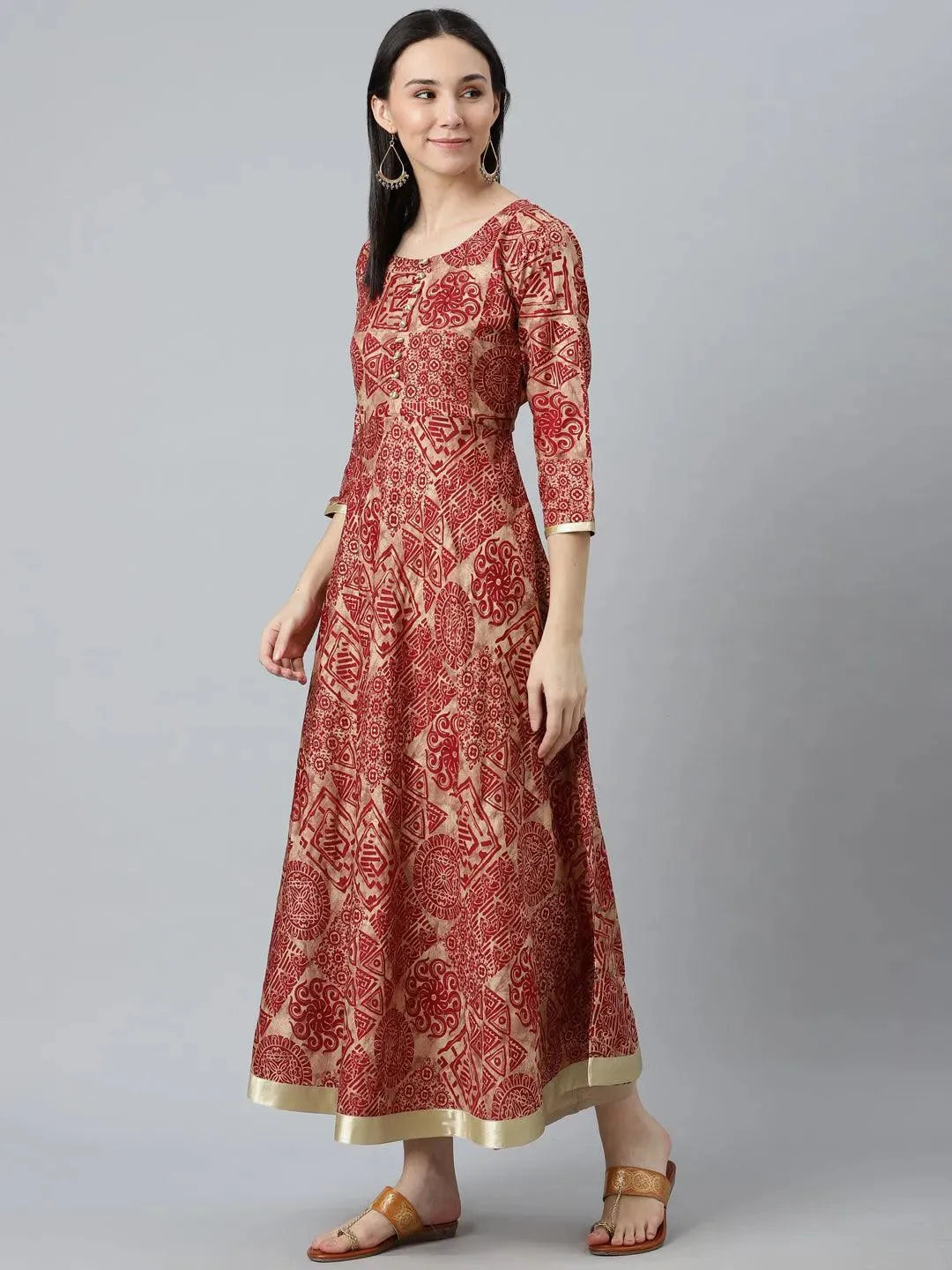 Maroon Printed Silk Kurta - Libas