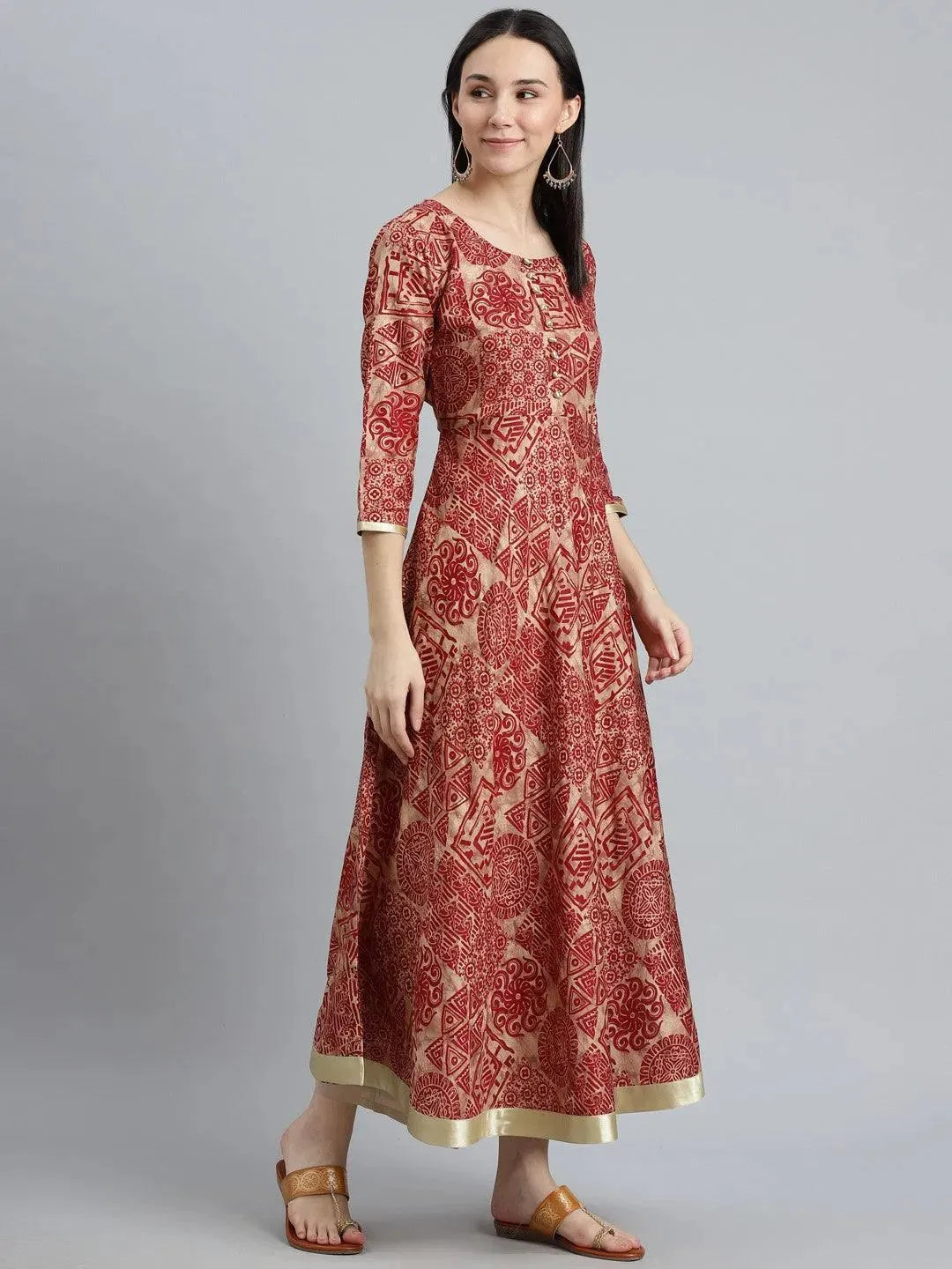 Maroon Printed Silk Kurta - Libas