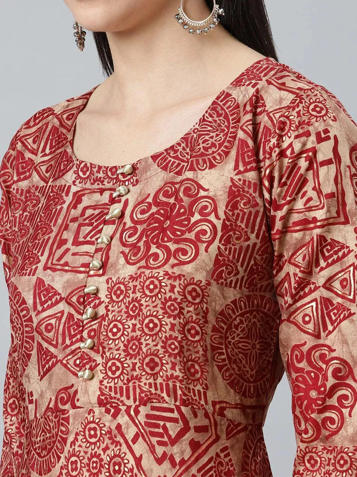 Maroon Printed Silk Kurta - Libas