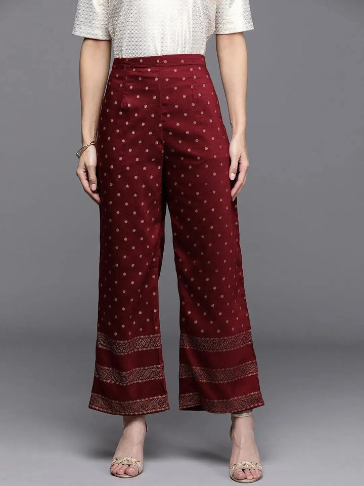 Maroon Printed Silk Palazzos - Libas