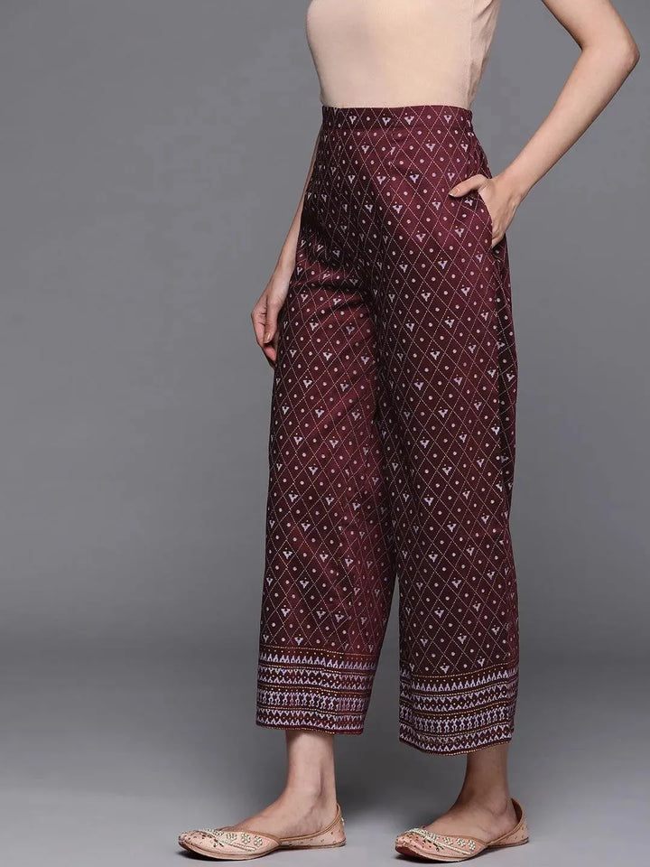 Maroon Printed Silk Palazzos - Libas