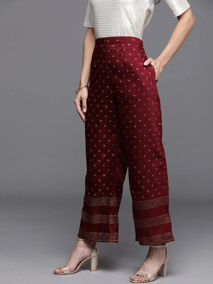 Maroon Printed Silk Palazzos - Libas