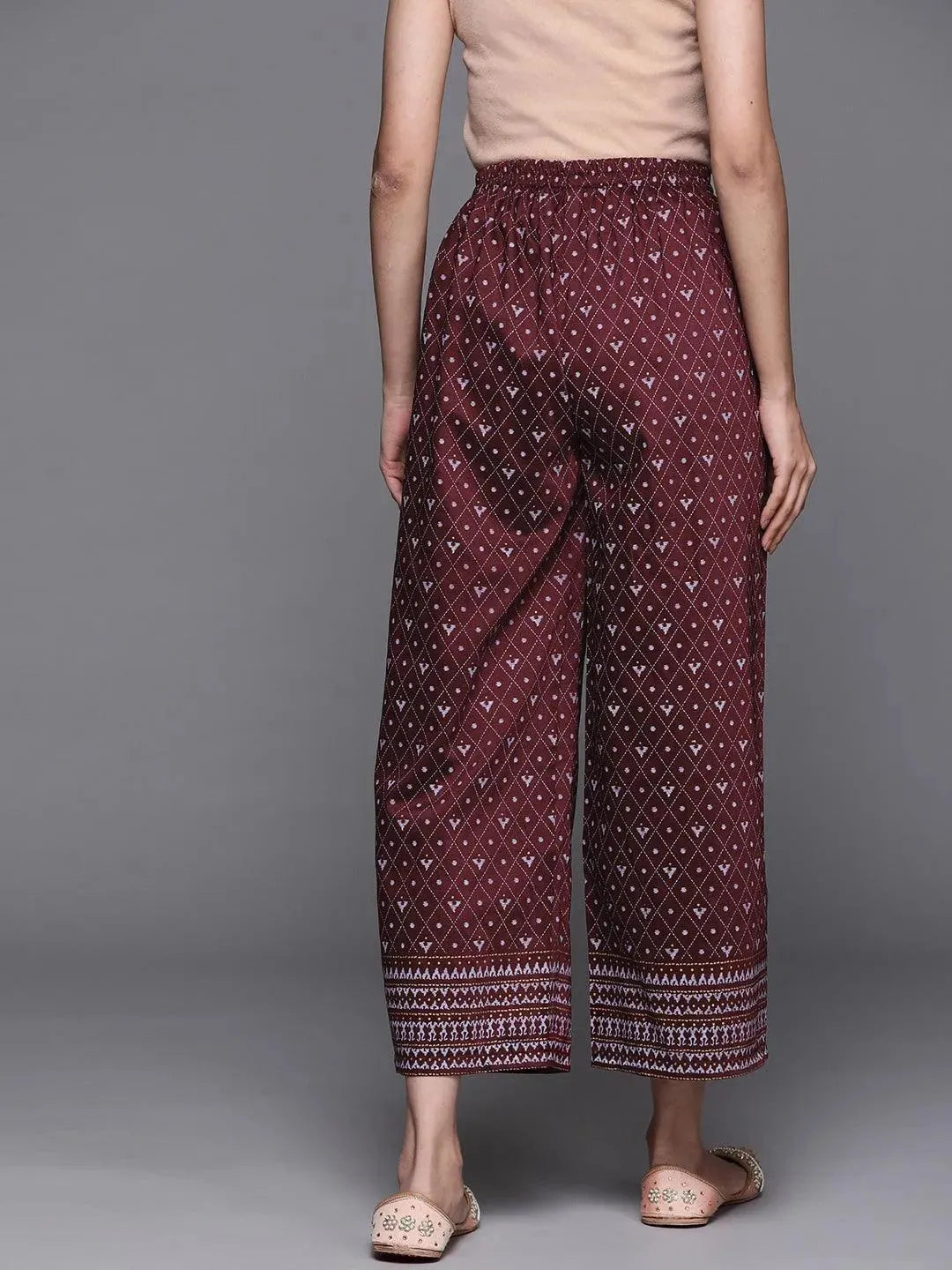 Maroon Printed Silk Palazzos - Libas