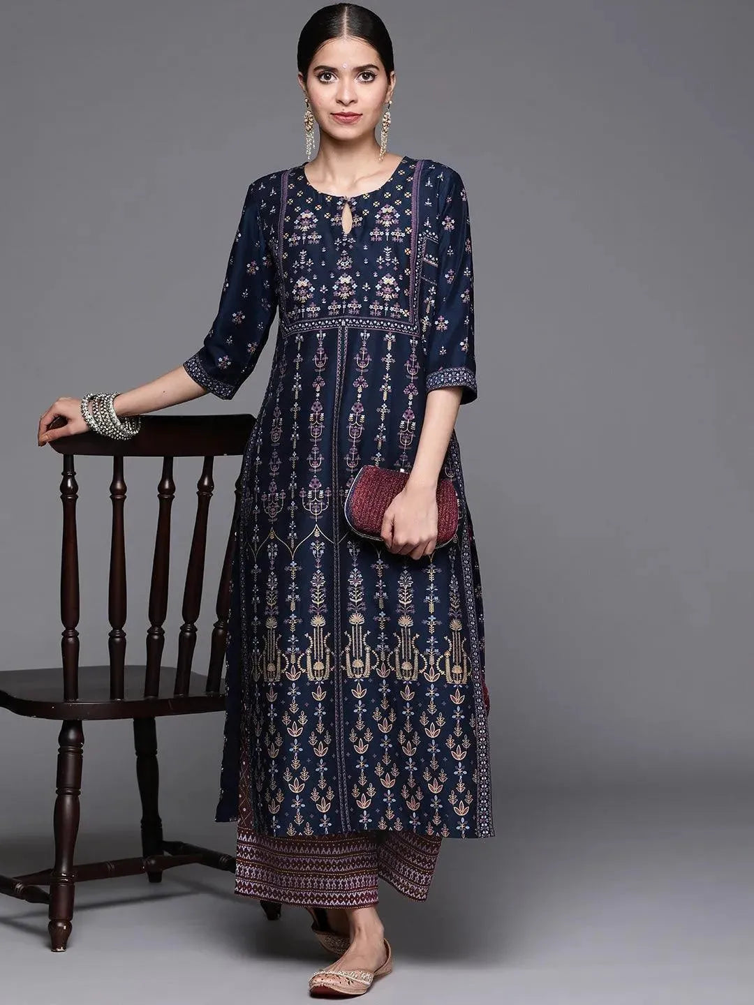 Maroon Printed Silk Palazzos - Libas 