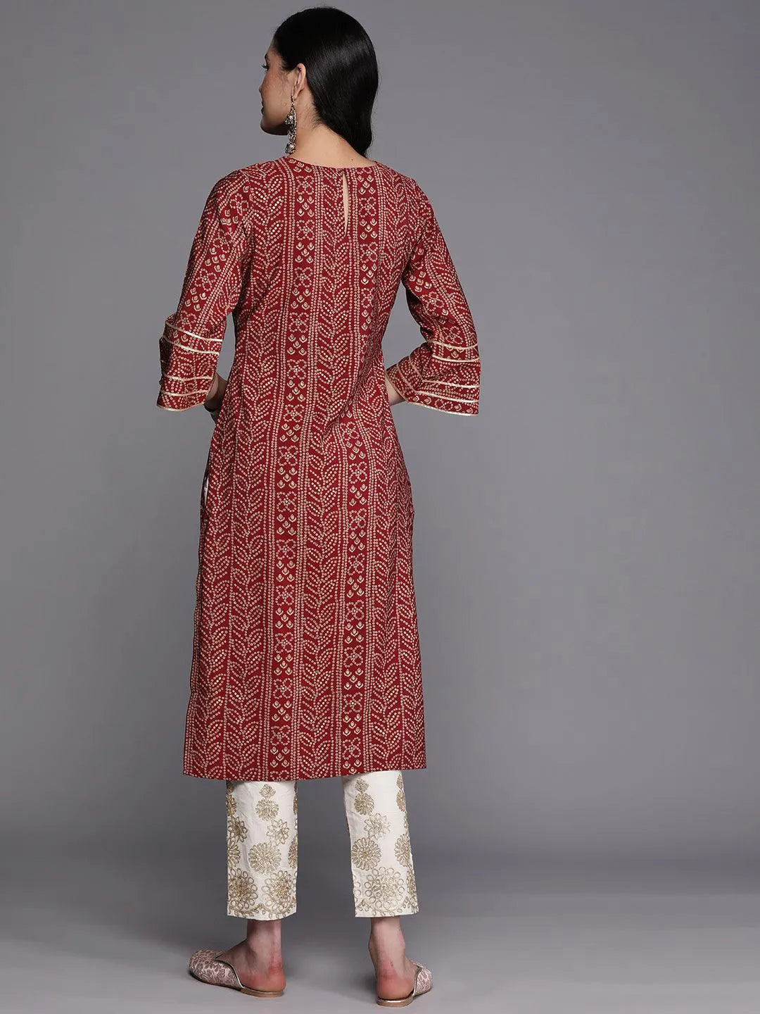 Maroon Printed Silk Straight Kurta - Libas