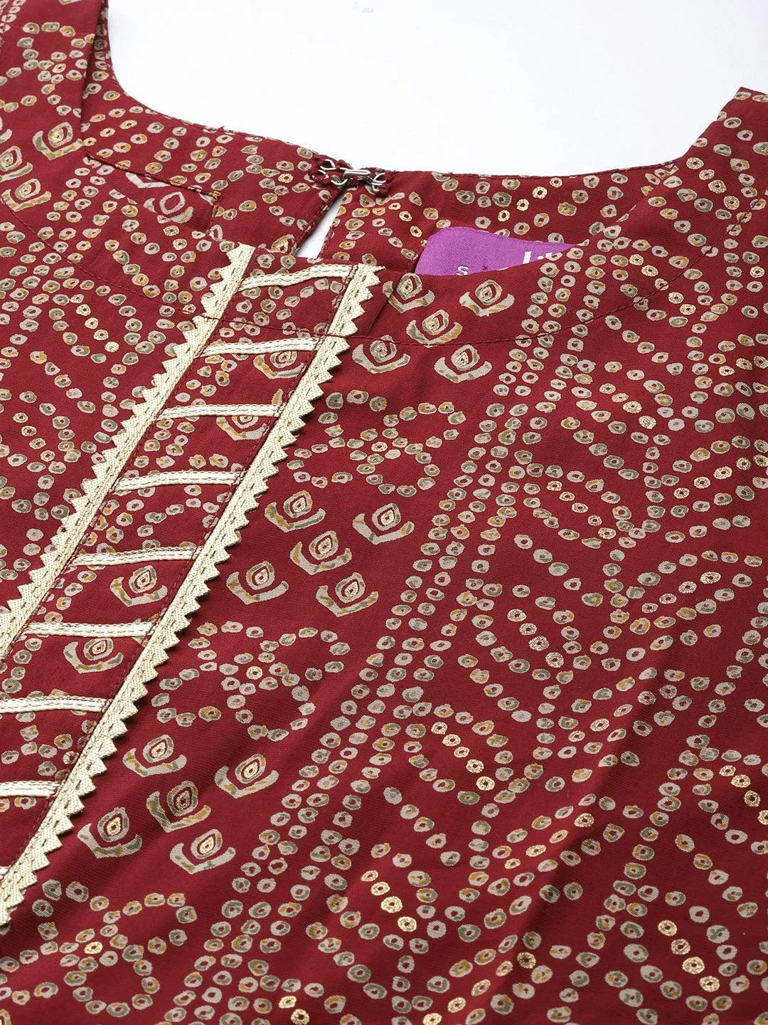 Maroon Printed Silk Straight Kurta - Libas