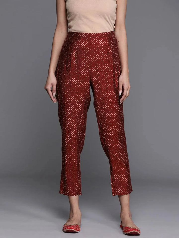 Maroon Printed Silk Trousers - Libas
