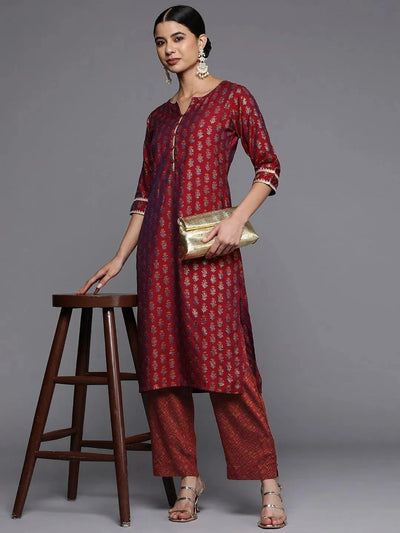 Maroon Printed Silk Trousers - Libas