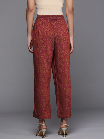 Maroon Printed Silk Trousers - Libas