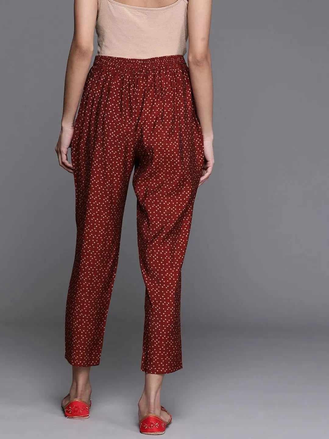 Maroon Printed Silk Trousers - Libas 